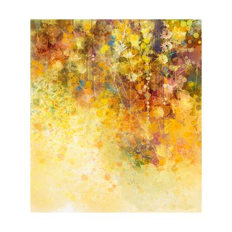 Art Print: Abstract Watercolor Painting White Flowers and Soft Color Leaves by Nongkran ch: 12x12in