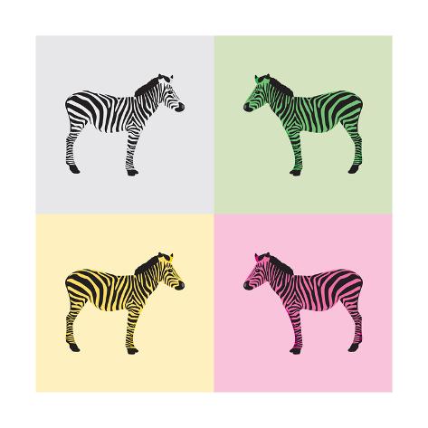 Art Print: Zebra in Black, White, Green, Yellow and Pink Color - Vector by Elizabeta Lexa: 12x12in