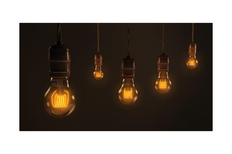 Art Print: Quintet of Vintage Light Bulbs by chianim8r: 24x16in