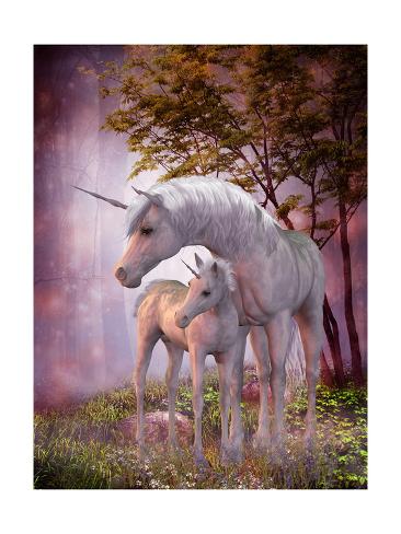 Art Print: Unicorn Mare and Foal by Corey Ford: 16x12in