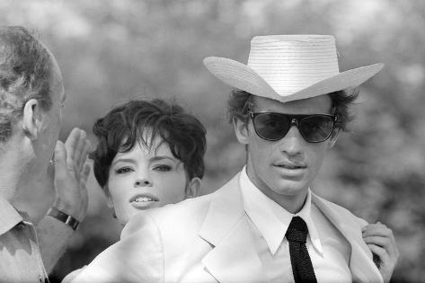 Photographic Print: Jean-Paul Belmondo and Pascale Petit by Luc Fournol: 12x8in