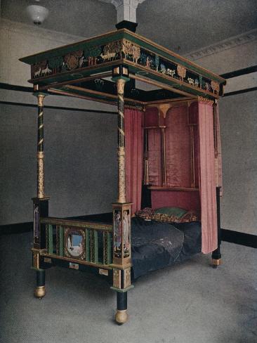 Photographic Print: 'Bedstead decorated by Jessie Bayes', c1913: 12x9in