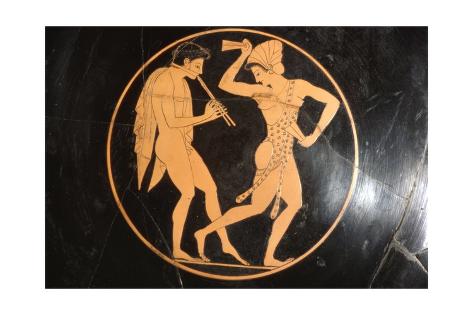 Giclee Print: Drinking Cup, (Kylix) of Girl Dancing with Youth Playing Flute, Attic, c510 BC by Epikektos: 18x12in