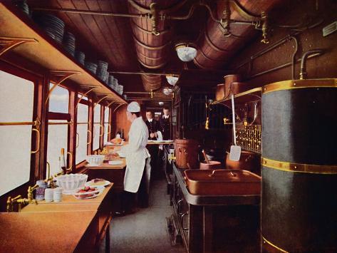 Photographic Print: 'Inside a Restaurant Car Kitchen on the L.M.S. Railway', 1926: 12x9in