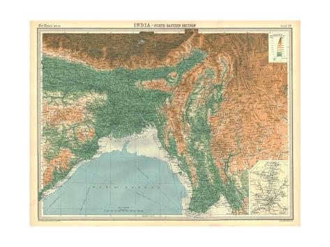 Giclee Print: Geographical map of the north-eastern section of India, early 20th century: 24x18in