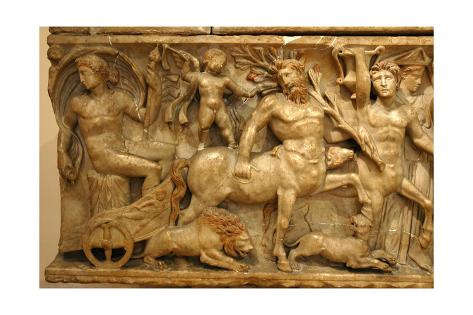 Giclee Print: Relief detail from the panel of a sarcophagus depicting Dionysus on his chariot by Werner Forman: 18x12in