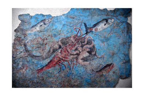Art.com Giclee print: fresco of marine life depicting an octopus attacking a moray eel and a lobster by werner forman: 18x12in