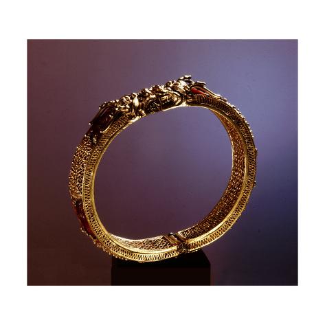 Giclee Print: Gold filigree bracelet with cornelians and terminals in the form of a pair of facing dragon heads by Werner Forman: 16x16in