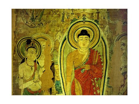 Giclee Print: Detail of an embroidered silk banner of the Buddha Sakyamuni preaching on Vulture Peak by Werner Forman: 12x9in