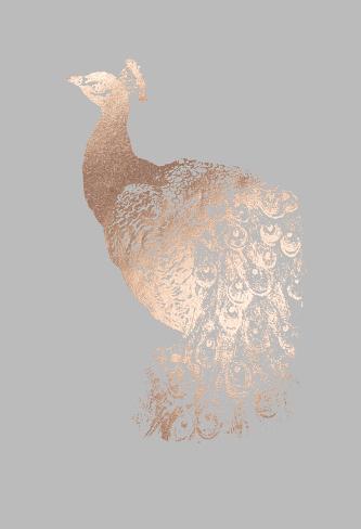 Art Print: Rose Gold Foil Peacock I on Grey by Grace Popp: 38x25in