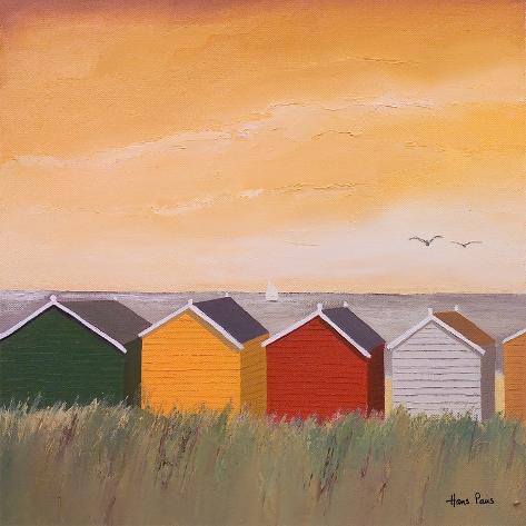 Art Print: Colorful Beach Huts by Hans Paus: 12x12in