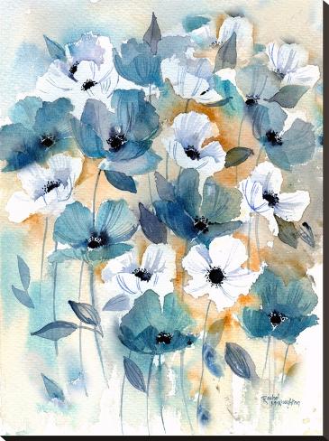 Stretched Canvas Print: Blue Beige Anemones by Rachel McNaughton: 40x30in