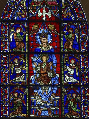 Photographic Print: Detail of stained glass representing, Madonna and Child, Chartres Cathedral, Chartres, Eure-et-L. by Panoramic Images: 12x9in