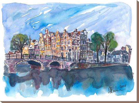 Stretched Canvas Print: Amsterdam Netherlands Canal Sunset On Prinsengracht by Markus Bleichner: 24x32in