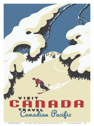 Art Print: Visit Canada - Skiing - Travel Canadian Pacific by Roger Couillard: 12x9in