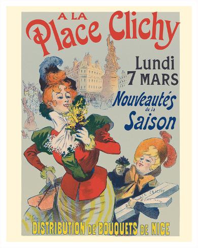Giclee Print: A La Place Clichy - Paris, France - Nice Flower Bouquets Distribution by Rene Pean: 20x16in