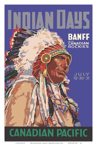 Art Print: Banff, Canadian Rockies - Indian Days - Canadian Pacific Railway by Pacifica Island Art: 18x12in