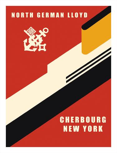 Giclee Print: Cherbourg to New York - North German Lloyd by Pacifica Island Art: 26x20in