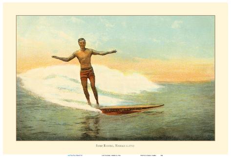 Art Print: Surf Riding, Hawaii by Pacifica Island Art: 13x19in