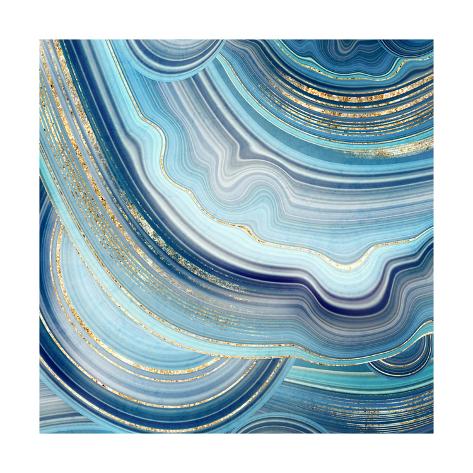 Art Print: Abstract Background, Fake Stone Texture, Agate with Blue and Gold Veins, Painted Artificial Marbled: 12x12in