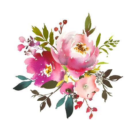 Art.com Art print: pink peach watercolor floral frame peonies roses leaves isolated on white background: 12x12in