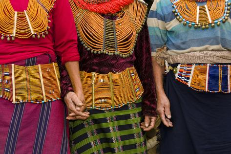 Photographic Print: Mon Village Nagaland, northeast India, detail of the Deputy Queen and two friends by Ellen Clark: 12x8in