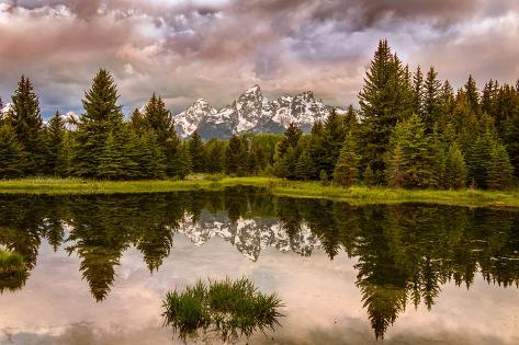 Photographic Print: USA, Wyoming, Grand Teton's National Park Schwabacher Landing Sunrise by John Ford: 12x8in