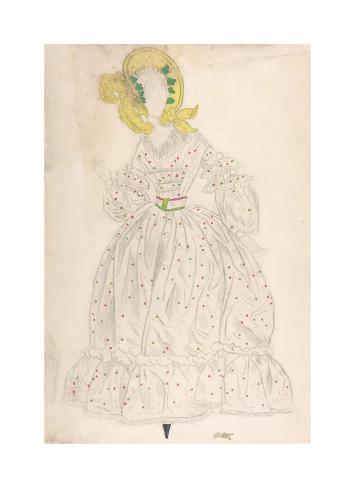 Limited Edition: Woman Wearing a Yellow Bonnet and Polka Dot Dress by Leon Bakst: 22x16in Limited Edition: Woman Wearing a Yellow Bonnet and Polka Dot Dress by Leon Bakst: 22x16in