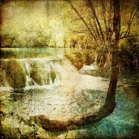 Art Print: Artwork In Retro Style - Waterfall by Maugli-l: 12x12in