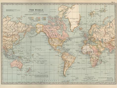 Art Print: Map of the World on Mercator's Projection, Showing the Chief Countries and their Colonies by Encyclopaedia Britannica: 12x9in