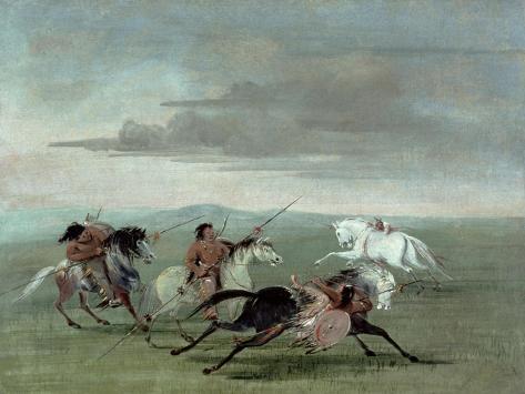 Giclee Print: Comanche Feats of Martial Horsemanship, 1834 by George Catlin: 12x9in