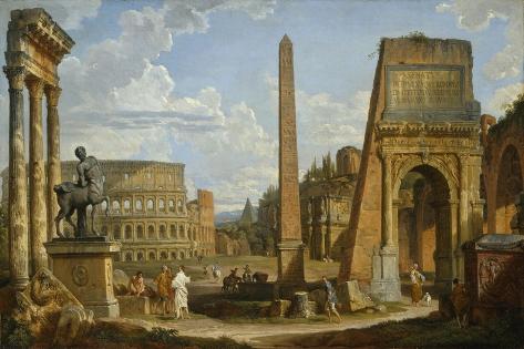 Giclee Print: A Capriccio View of Roman Ruins, 1737 by Giovanni Paolo Pannini: 18x12in