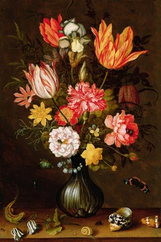 Giclee Print: Still Life of Flowers with Insects by Balthasar van der Ast: 18x12in