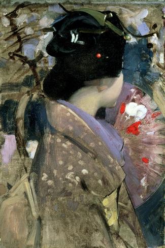 Giclee Print: Japanese Lady with a Fan, 1894 by George F. Henry: 18x12in