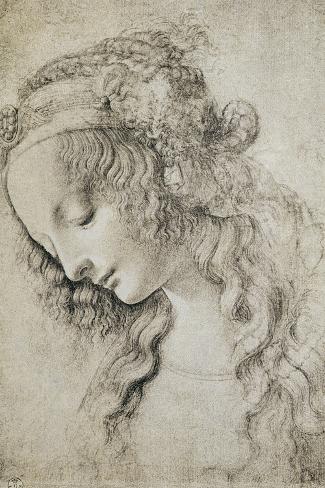 Giclee Print: Study for the Head of Mary Magdalene by Leonardo da Vinci: 18x12in