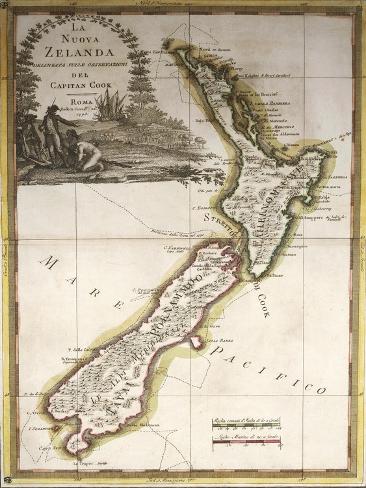 Giclee Print: Map of New Zealand: 12x9in