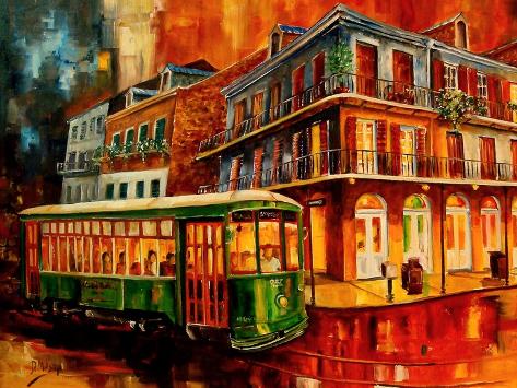 Art Print: New Orleans Night Streetcar by Diane Millsap: 12x9in