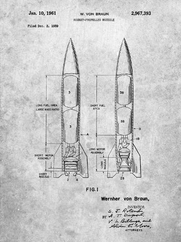 Art Print: Von Braun Rocket Missile Patent by Cole Borders: 12x9in