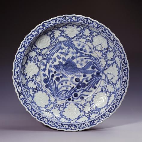 Giclee Print: A Highly Important Yuan Blue and White Large Fish Dish, 14th Century: 16x16in