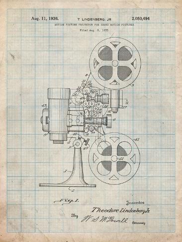 Art Print: Movie Projector 1933 Patent by Cole Borders: 12x9in