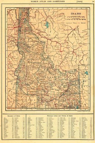 Giclee Print: 1917, Idaho State Map 1917, Idaho, United States: 18x12in