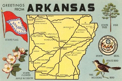 Art Print: Map of Arkansas: 18x12in