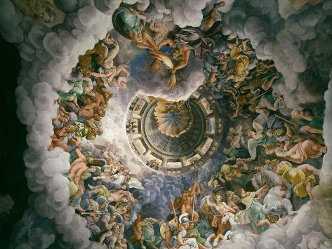 Giclee Print: View of Olympus, Home of the Gods, Fresco in the Room of the Giants by Giulio Romano: 12x9in