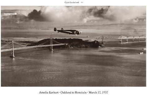 Art Print: Amelia Earhart in Flight, Oakland to Honolulu, March 17, 1937 by Clyde Sunderland: 18x12in