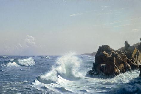 Giclee Print: Waves Breaking on a Rocky Coast, 1881 by Johannes Herman Brandt: 18x12in