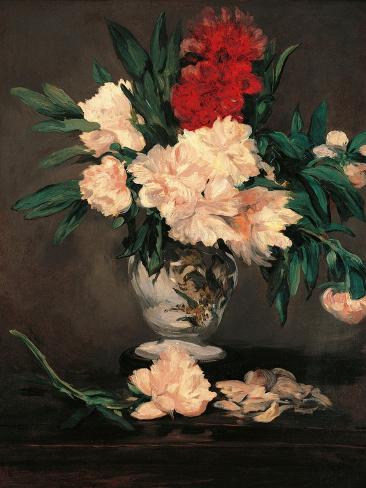 Art Print: Vase with Peonies on a Pedestal by Edouard Manet: 12x9in