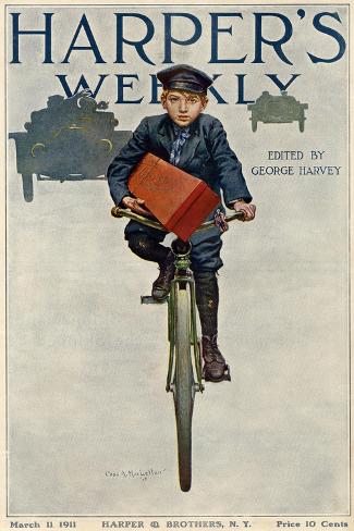 Giclee Print: Florist's Delivery Boy on a Bicycle, Harper's Weekly Cover for March 11, 1911: 18x12in