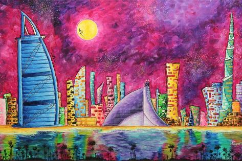 Art Print: The Luxe Life Dubai Cityscape by Megan Aroon Duncanson: 18x12in