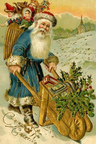 Art Print: Father Christmas Dressed in Blue Carrying a Basket of Toys, Beatrice Litzinger Collection: 18x12in Art Print: Father Christmas Dressed in Blue Carrying a Basket of Toys, Beatrice Litzinger Collection: 18x12in