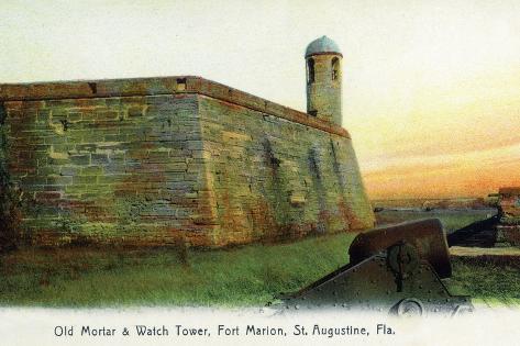 Art Print: St. Augustine, Florida - Fort Marion Mortar and Watchtower by Lantern Press: 18x12in